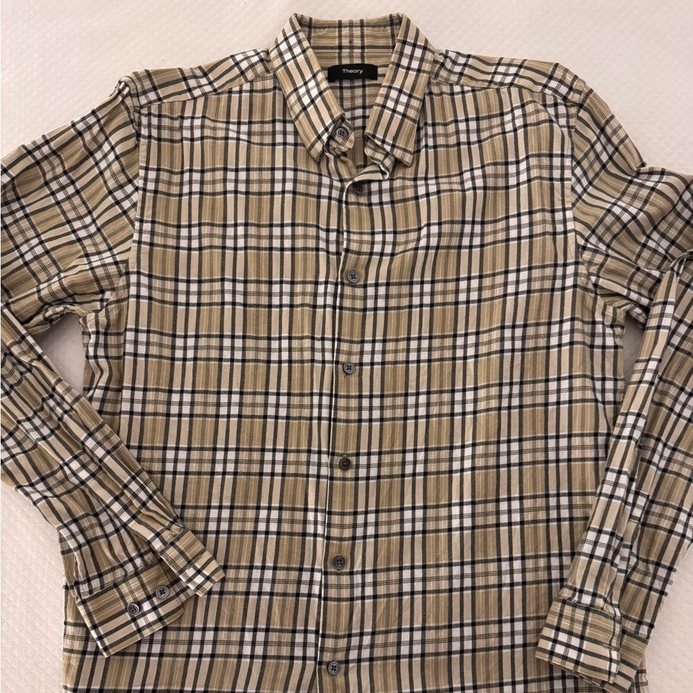 Theory Flannel Plaid Shirt in Sage